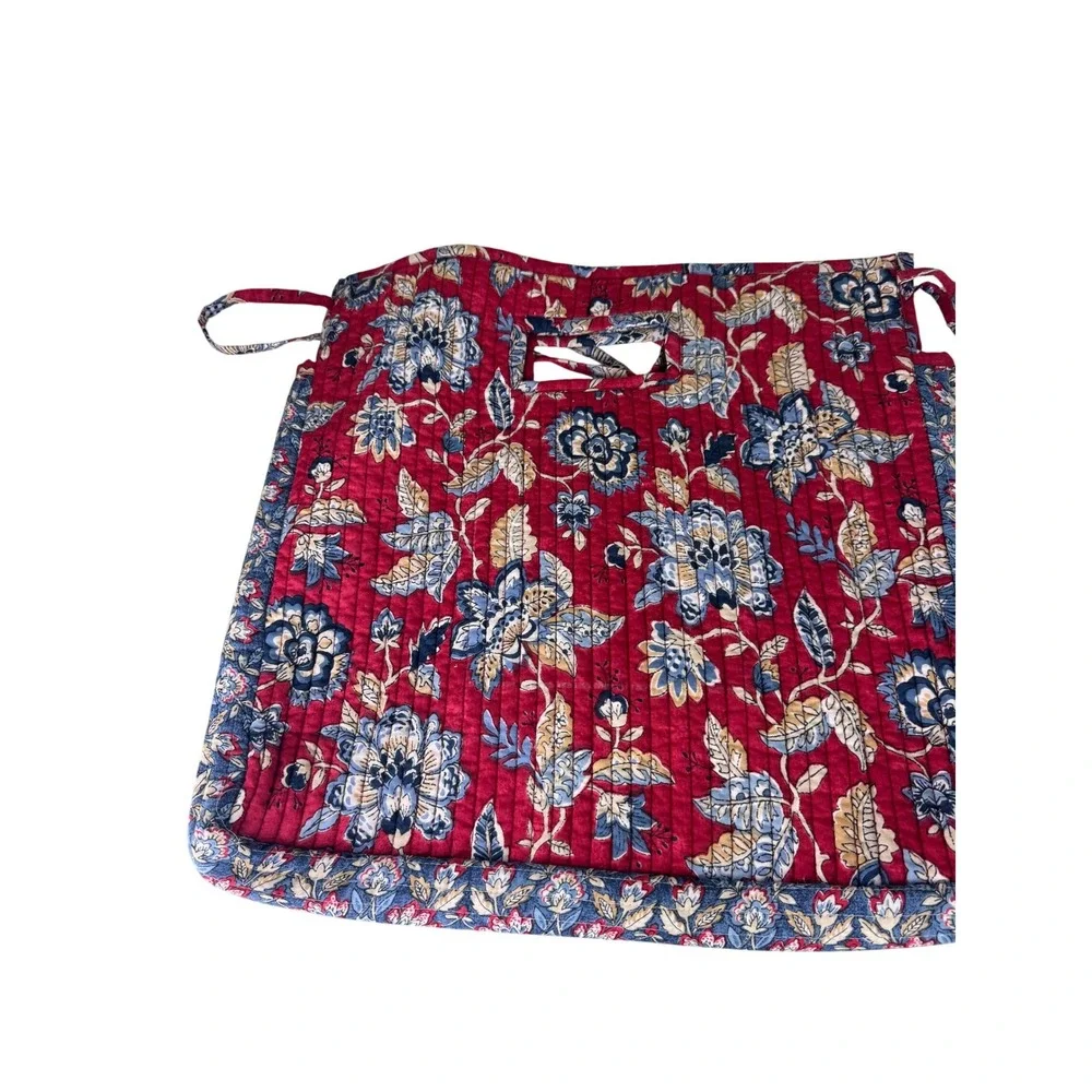 Pottery Barn Quilted Chair Pad‎ Red Floral Block Print Tie Back Seat Cushion